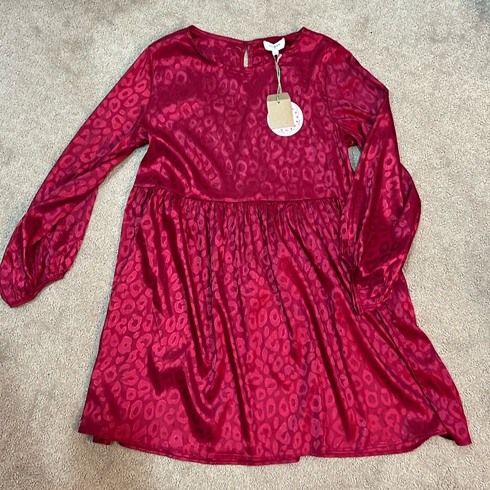 Fun Red Flowy Dress Leopard Satin Look